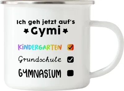 Produktbild von Ich Geh Jetzt Aufs Gymnasium Emaille Tasse Checkliste 5. Klasse Gesamtschule Gymi Geschenkidee