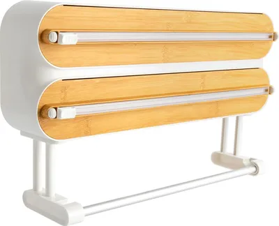 Immagine prodotto di Dispenser per pellicola trasparente e fogli di alluminio - Supporto a parete - Con lama tagliante - Portarotolo da cucina 28,5 cm - Per rotoli Ø≤5,7 cm - ABS - Arancione