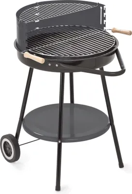 Produktbild von Landmann Rundgrill Corso, Schwarz, Ø 52 cm, 64,5x68x81 cm (BHT), für bis zu 8 Personen, mit emaillierter Stahlfeuerschale, höhenverstellbarem Grillrost und Warmhaltegestell, verchromtem Gitterrost, Ablagetisch, Windschutz, mobil mit Griff und 2 Rädern, hitzebeständig und korrosionsbeständig