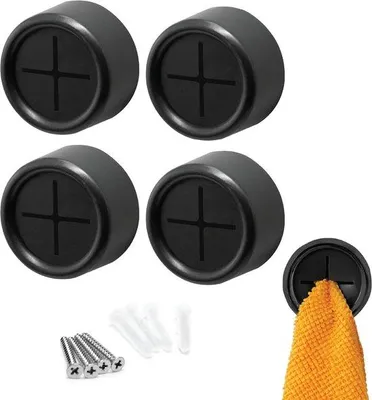 Productafbeelding van Famanu Handdoekhouder set, 4 stuks, zelfklevend, rond, zwart, mat