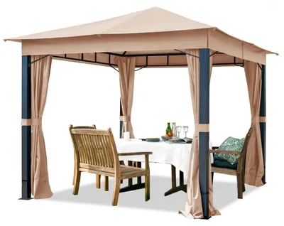 Produktbild von Gartenpavillon 3x3 m ALU Premium ca. 220g/m² Dachplane wasserdicht Pavillon - 4 Seitenteile Gartenzelt in Cappuccino