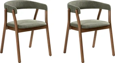 Produktbild von BELIANI Esszimmerstuhl 2er Set Grün Stoffbezug Gepolstert mit Armlehnen Dunkle Holzbeine Klassischer Stuhl mit Polstersitz für Wohnzimmer Esstisch