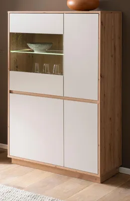 Produktbild von Vitrine "Kiruma" in Kaschmir und Artisan Eiche Highboard 75 x 144 cm, Soft-Close