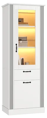 Produktbild von Vitrinenschrank 62 x 41 x 180 cm mit Spiegeltür, App-gesteuerter LED-Beleuchtung, Schublade, Ablageflächen und geschlossenem Stauraum, PB-Korpus, Weiß
