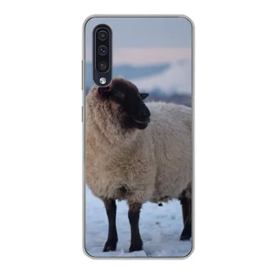 Produktbild von MuchoWow® Handyhülle Schutzhülle Hülle für Samsung Galaxy A30s Schaf - Schnee - Berg Silikon Softcase Handy Hülle - Karteninhaber