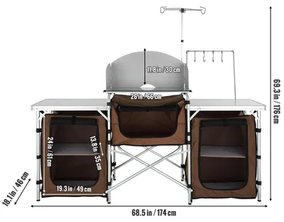 Image de Table de camping - Cuisine de camping - Cuisine pour camping - Table d'extérieur - Table pliante - avec rangement