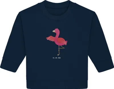 Produktbild von Mr. & Mrs. Panda Organic Baby Pullover Flamingo Yoga 24. - 36. Monat - French Navy - Geschenk, Bullover, Namaste, Vogel, Baum, Yogi, Urlaub