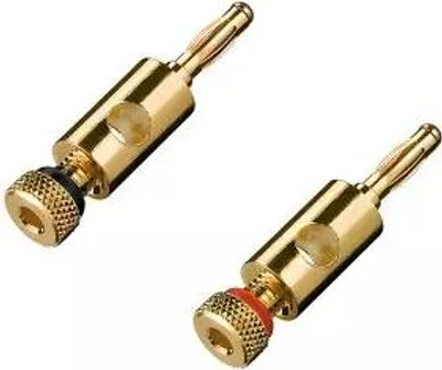 Produktbild von MAG Bananenstecker-Set, 4mm, Vergoldet, Schraubanschluss, 2 Stück, Farbring Rot & Schwarz