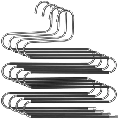 A product shot of multiple S-shaped hangers, stacked vertically.