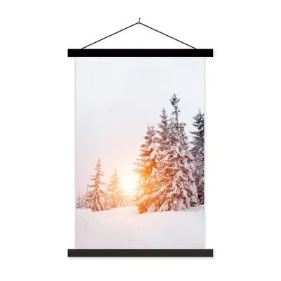 Produktbild von MuchoWow® Textilposter Sonne - Bäume - Schnee 40x60 cm mit schwarzem Rahmen - Wanddekorationen