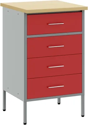 Imagen del producto de Banco de trabajo con cajón rojo y gris, de 50 x 55 x 85 cm, fabricado en acero y
