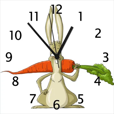 Produktbild von Wallario Design Wanduhr Lustiger Hase mit Möhre im Comic Stil aus Echtglas, Größe 30 x 30 cm