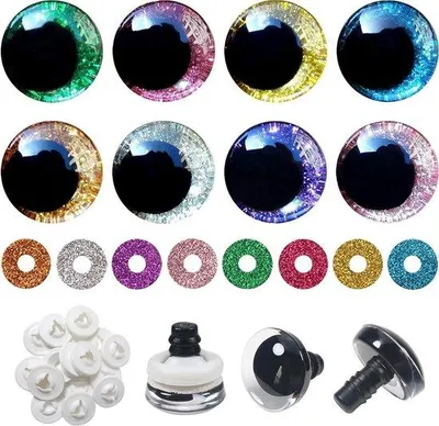 Produktbild von Sicherheitsauge Glitter - Puppenaugen Kunststoff - Puppen machen - mit Dichtringen - 25 mm 32 Sets - Glänzend