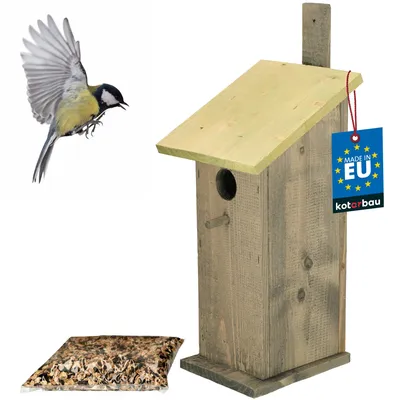 Image de KOTARBAU® Nichoir Oiseaux Exterieur Bois 35x10 cm Vert Cabane Oiseaux Exterieur Cabane À Oiseau avec Nourriture 0,5 kg Nichoirs À Mésanges