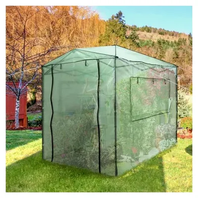 Produktbild von Foliengewächshaus, tragbares Gewächshaus mit Rolltoren und 2 Fenstern, Tomatengewächshaus mit klappbarem Metallrahmen und PE-Abdeckung, winterfestes Treibhaus für den Garten, 250 x 180 x 230 cm, Grün