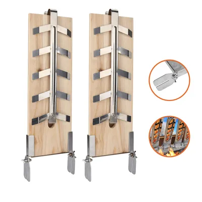 Produktbild von Fiqops 2er Set Flammlachsbrett Fischfilethalter XL Holzplatten Flammlachse Grillplanke