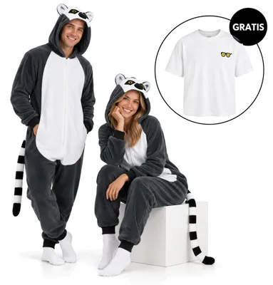 Obrázek produktu pro Onesie Kigurumi Pyžamo Lemur Převlek Kostým XXL: 185 - 195cm + Oversize tričko XL