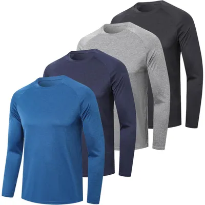 Imagen del producto de Camiseta deportiva de manga larga para hombre, de secado rápido, juego de 4 unidades, talla S