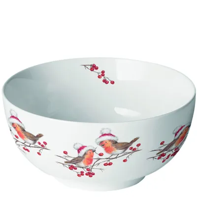 Produktbild von A Weihnachten Schale Bowl Christmas robins white Rotkehlchen mit Weihnachtsmütze