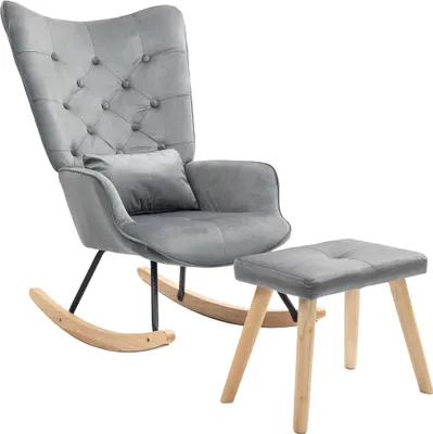 Produktbild von Akzentsessel mit Hocker, gepolstert, hohe Rückenlehne, Samtoptik, bis 150 kg, Dunkelgrau