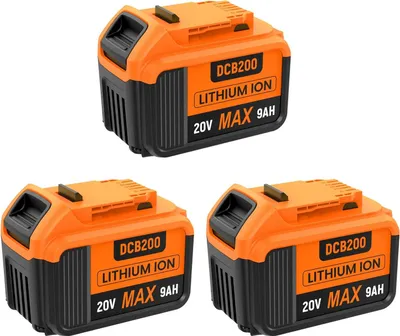 Immagine prodotto di Batteria per utensili - Compatibile con DCB200 - Li-Ion 9000 mAh - Confezione da 3 batterie di ricambio - Per utensili a batteria - Grigio