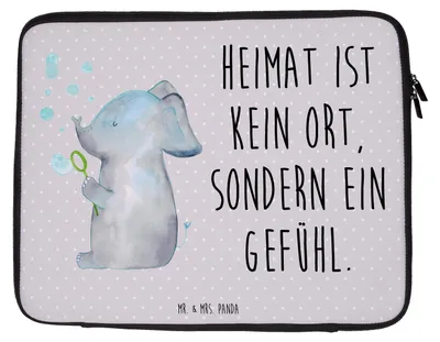 Produktbild von Mr. & Mrs. Panda Hülle Laptop Elefant Seifenblasen 27 x 36 cm - Grau Pastell - Geschenk, Notebooktasche, Lustige Sprüche, Elefanten, Schutzhülle, Heimat, Tasche, Liebe