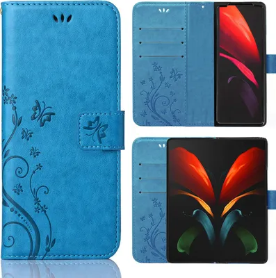 Produktbild von Handy Tasche für Samsung Galaxy Z Fold 3 Schutz Hülle Handyhülle mit Blumenmuster Klapp Hülle mit Standfunktion und Kartenfächer Blau