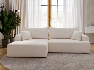 Produktbild von GrainGold Ecksofa L-Form Links California - Ecksofa mit Schlaffunktion, Bettkasten - Moderne Ecksofa, Wohnzimmer Ecksofa - Eckcouch Creme (Komodo 10)