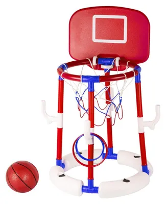 Produktbild von Pool Basketballkorb Kinder 4-12 Jahre – 2-in-1 Schwimmkorb & Oberirdisches Spiel, 6 Ringe, Bälle & Pumpe, Outdoor Sommer