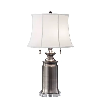 Image de Lampe de table avec abat-jour Stateroom, nickel antique, 2xE27x60W, tissu, dimensions : 68,6 x 40,6 x 40,6 cm, IP20, Feiss