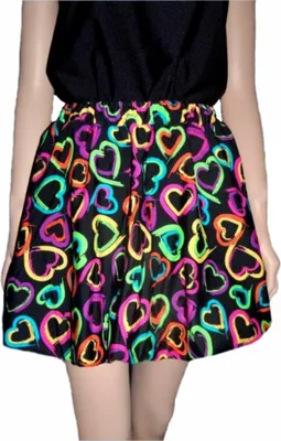 Produktbild von Rock mit bunten Neon-Herzen bedruckt für Damen