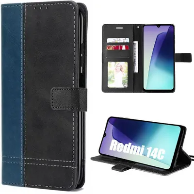 Image de Coque pour Xiaomi Redmi 14C, Protection 360 Degré Anti-Rayures Bicolore Bleu Foncé/Noir