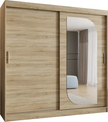 Produktbild von MEBLE KRYSPOL LUCY 200 Kleiderschrank mit zwei Schiebetüren für Schlafzimmer – moderner Aufbewahrungsschrank mit Kleiderstange und Regalen – 200x200x62cm - Sonoma