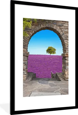 Produktbild von MuchoWow® Gerahmtes Poster Blumen - Lavendel - Baum - Ansicht 60x90 cm - Poster mit Schwarzem Bilderrahmen Wandposter Rahmen Foto Bilder - Dekoration - Wandposter Wohnzimmer - Hochwertig