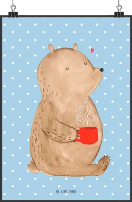 Produktbild von Mr. & Mrs. Panda Bild Bär Kaffee DIN A4 - Blau Pastell - Geschenk, Motivation, drucke, Guten Morgen, Wandbild, Teddy, Coffee, wanddeko, Bären, Wanddekoration, Kunstdruck
