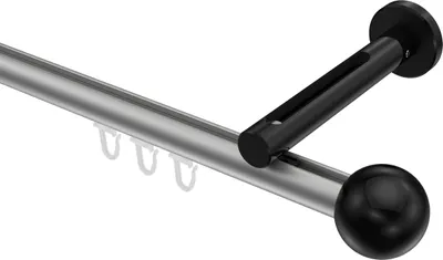 Produktbild von Interdeco Innenlaufstange / Gardinenstange mit Innenlauf Silbergrau / Schwarz, Typ Siteno Luino (Kugel), 20 mm Ø 1-läufig, 260 cm