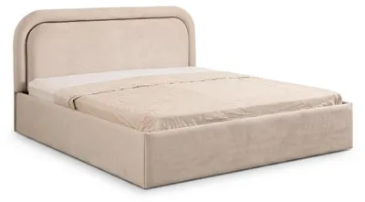 Immagine prodotto di Letto grande, color beige, con rivestimento in tessuto e testiera moderna