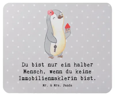 Produktbild von Mr. & Mrs. Panda Mouse Pad Immobilienmaklerin Herz - Grau Pastell - Geschenk, Lustig, mausteppich, Spruch, Immobilienkauffrau, Witzig, Ausbildung, mauspad laptop