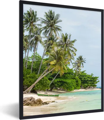 Produktbild von MuchoWow® Gerahmtes Poster Palmen - Strand - Sommer - Tropisch 60x80 cm - Poster mit Schwarzem Bilderrahmen Wandposter Rahmen Foto Bilder - Premium - Wanddeko Wohnzimmer