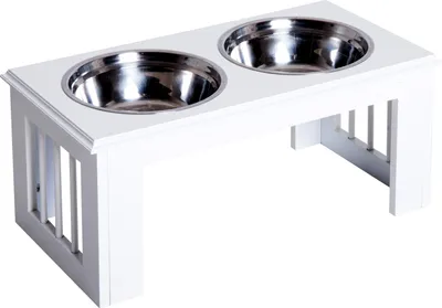 Produktbild von Hunde-Futterstation, rutschfest, 58,4 x 30,5 x 25,4 cm, 2 L pro Napf, Weiß