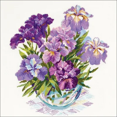 Produktbild von Riolis Stickpackung - Lila Blumen in Vase, Zählmuster