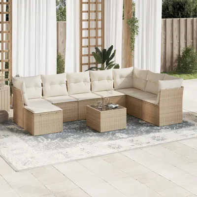 Produktbild von CLORIS 9-tlg. Garten-Sofagarnitur - mit Kissen - Beige Poly Rattan - Gartenmöbelgarnituren LL0000256143