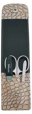 Produktbild von Solingen Maniküre Set 3-teilig – Nagelschere, Pinzette & Saphirfeile – Echtleder Etui Germany Apricot / Kayman