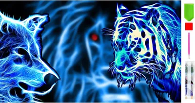 Produktbild von RealG RC-K-134 Diamantmalerei-Set 5D, 50 x 65 cm, Wolf und Tiger