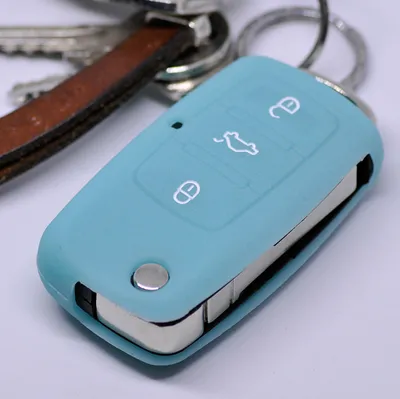 Produktbild von Auto Schlüssel Hülle Silikon Schutz Cover Fluoreszierend Blau kompatibel mit VW Seat Skoda bis 11/2009 3 Tasten Klappschlüssel