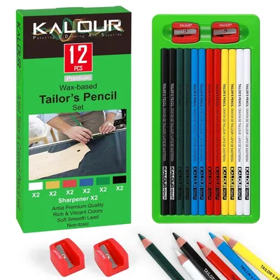 Productafbeelding van Kleermakerspotlood - Stofmarker - Wateroplosbaar - 12 stuks - 6 kleuren