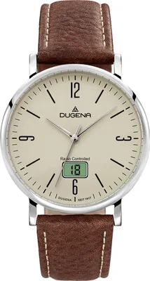 Obrázok produktu pre Pánske náramkové hodinky DUGENA 4460845 Mondo, rádiom riadené, quartz, béžový ciferník, puzdro z nehrdzavejúcej ocele, zafírové sklíčko, kožený remienok, spona, 5 barov