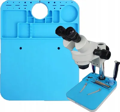 Produktbild von Rosfix Mercury Silikon-Matte für Mikroskop PS1 | 500 °C hitzebeständig | 205×260×18 mm | Anti-Rutsch | Mit Fächern & Halterungssystem