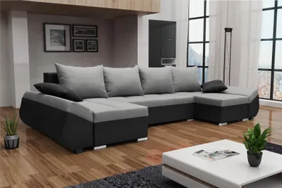 Produktbild von Wohnlandschaft U-Form KLEO mit Schlaffunktion Schwarz-Grau