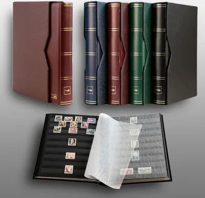 Produktbild von Prophila Collection 60 Schwarze Seiten Briefmarkenalbum wattiert mit Kassette rot